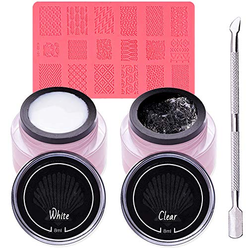 U-Shinein 3D Sculpture Gel Set,2Pcs White And Transparent Nail Mold DIY Styling Carving Embossed Gels With Stamping For Nail Art Decoration&DIY Painting Carved Design Modeling Manicure Tools