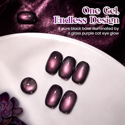 Image of Beetles Deep Purple Cat Eye Gel Polish, 15ML Mystic Plum Magnetic Gel | Glass Purple Cat Eye Glitter Shimmer Gel Sheer Translucent Effect With Magnet Soak Off UV Fall Nail Art Gift for Women