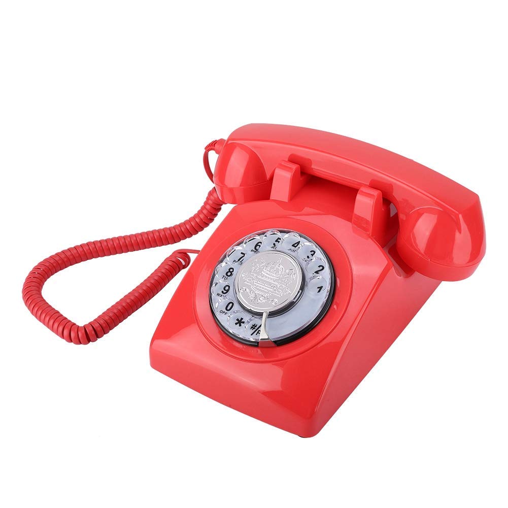 telefony domowe， Przewodowy analogowy telefon stacjonarny Telefon stacjonarny, Klasyczny telefon domowy Telefon stacjonarny Obróć do sypialni/biura(Red)