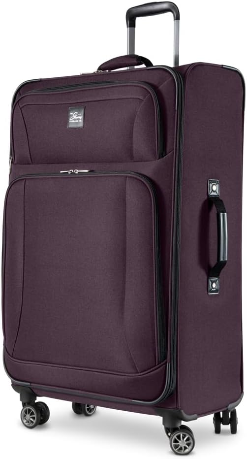 Equipaje a cuadros grande Skyway Epic Softside - Maleta ligera con ruedas | Bolsa de viaje aprobada por la TSA | Maleta giratoria | Juego de equipaje grande con asa telescópica, 28 pulgadas, color ciruela