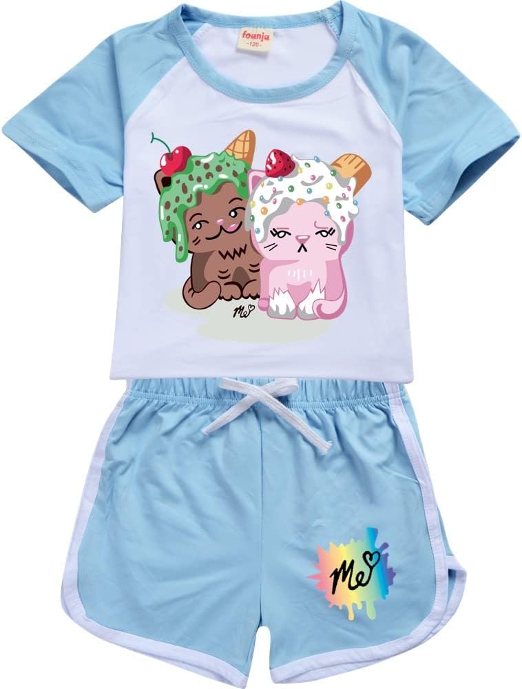 Moriah Elizabeth Tracksuits T Shirt and Shorts 2pcs Set for Girls Boys Moriah Elizabeth Merch T Shirt Outfits (Light Blue,170cm,13 Years,14 Years)