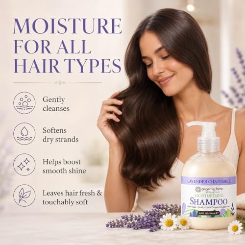 Image of Ginger Lily Farms Botanicals Shampoo, 16.9oz, Lavender Chamomile | 100% Vegan & Cruelty-Free | Moisturizing Shampoo for All Hair Types