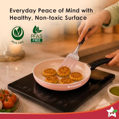 Image of Wonderchef Vitalife Non-Stick Fry Pan for Kitchen, 20cm, 900 ml, Non-Toxic Coating, PFOA-Free, Cool-Touch Handles, Scratch-Resistant, Gas & Induction Compatible, 2-Yr Warranty, Terracotta