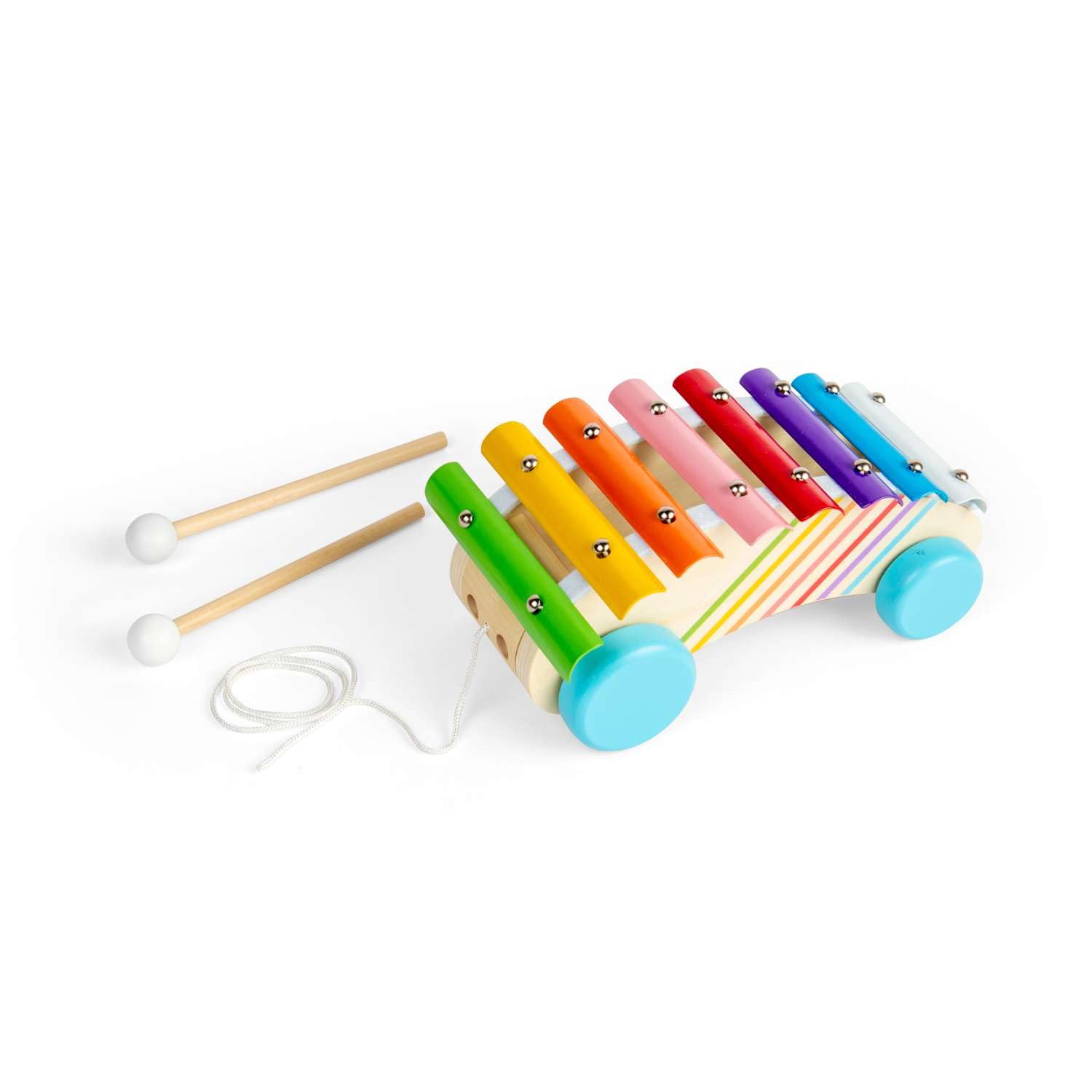 Bigjigs Toys Xilofono da tirare lungo – strumento arcobaleno in legno 2 in 1 per bambini e bambini, xilofoni musicali, strumenti sensoriali e accessori, regali per bambini, età 18 + mesi