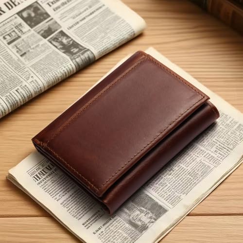 Mens Trifold Wallet with 2 ID Window，Large-capacity Genuine Leather RFID Blocking Wallet for Men (Brown)3