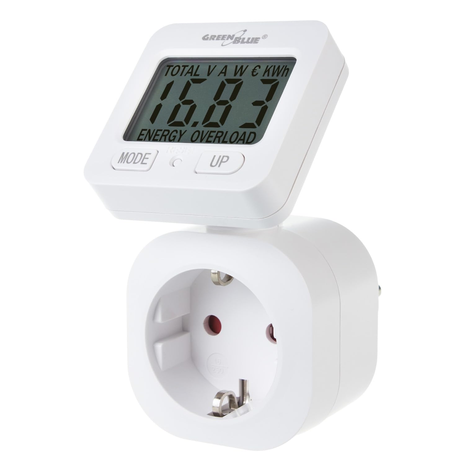 Green Blue Strommessgerät, Energiekostenmessgerät, Digitaler Wattmeter, Energiezähler, Stromverbrauchszähler | Max: 3680 W, Anzeige von verbrauchten kWh und Energiekosten