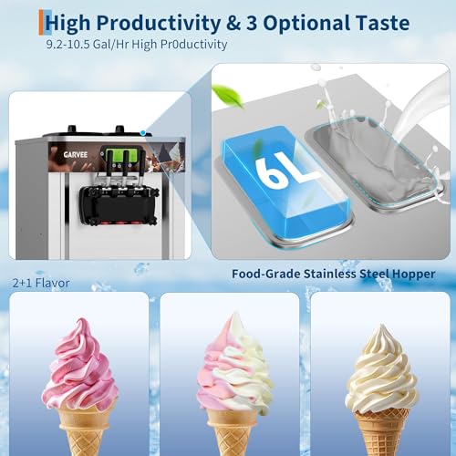 Image of Three-Head Countertop Soft Serve Ice Cream Machine | Stainless Steel Commercial Ice Cream Maker | Single-Control Triple Flavor Ice Cream Machine
