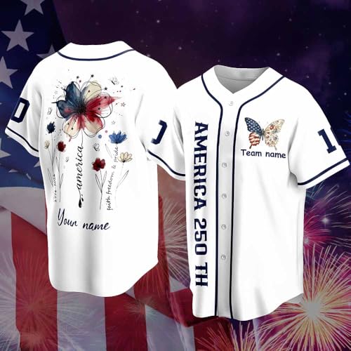 Jersey de béisbol personalizado para el 4 de julio con nombre personalizado, nombre del equipo, regalo del Día de la Independencia, 250 años de libertad. Blanco miniatura 4
