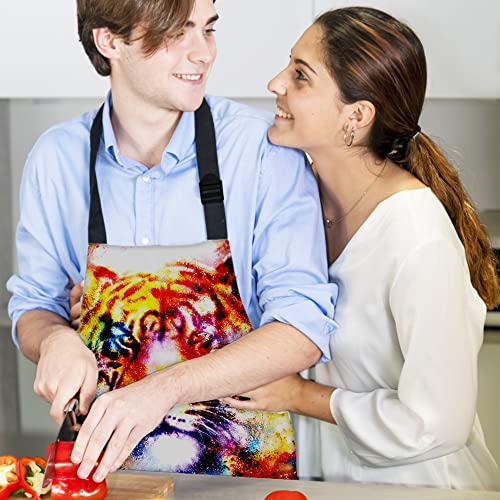 Galaxy Tiger Apron For Women Men Coloful Kitchen Cooking Apron Artist Chef Apron Beautiful Pretty Rinbow Star Apron For Grill Kitchen Restaurant Garden Baking #TOP6
