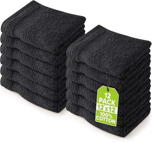 Utopia Towels - Juego De Toallas Premium 30 X 30 Cm, Negro 100 Algodón Para La Cara, Toallas Altamente Absorbentes Y De Tacto Suave Para La Punta De Los Dedos Paquete De 12