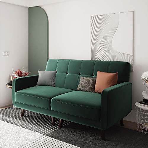 Honbay Velvet Fabric Loveseat Sofa Tufted 2-Seats Sofa With Wood Legs Upholstered Loveseats For Small Space, Emerald Green #TOP2