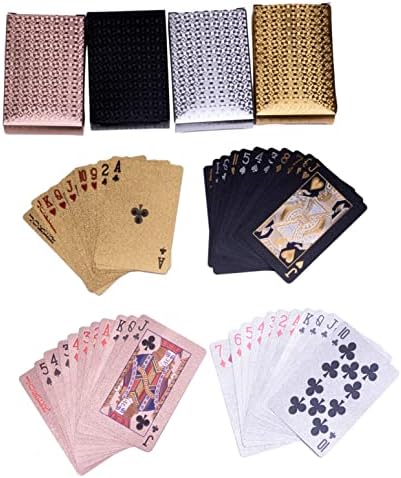 SUCCUNA Playing Cards Waterproof Poker Cards Foil Plastic Playing Card 4 Decks of Cards for Adults Black Gold Pink White
