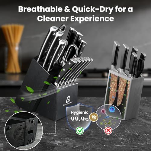 Image of CoquusAid Knife Set, Upgrade 15 Pcs Knife Block Set with Widened Ventilated Slot, German Stainless Steel Kitchen Knives Set with Sharpener, Professional Chef Knives Set, Full Tang Ergonomic Handle