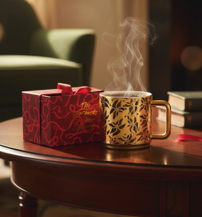 Starbucks Limited Edition Golden Poinsettia Mug 14 oz | Festive Ceramic Drinkware | Elegant Holiday Coffee Cup