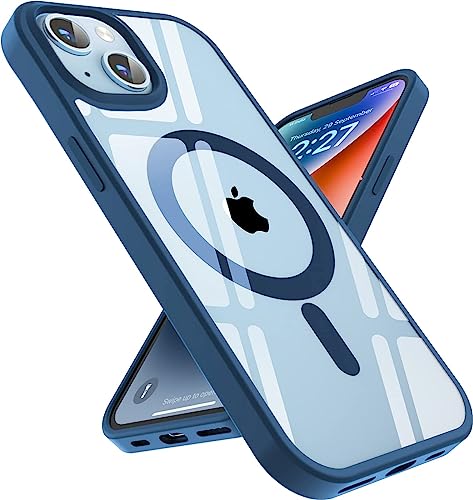 EGOTUDE Ultra-Hybrid Magnetic Case Cover with Built in Magnets Compatible with Mag for iPhone 14 / iPhone 13 (Polycarbonate, Transparent Back) (Blue)- Best and cheap mobile covers in India