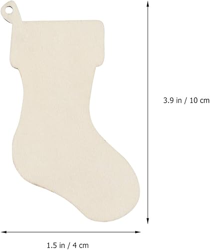 Miniatura 9 de EXCEART 50 piezas de medias de Navidad de madera, rebanadas de madera sin terminar con cordón para adornos colgantes de bricolaje, decoración de