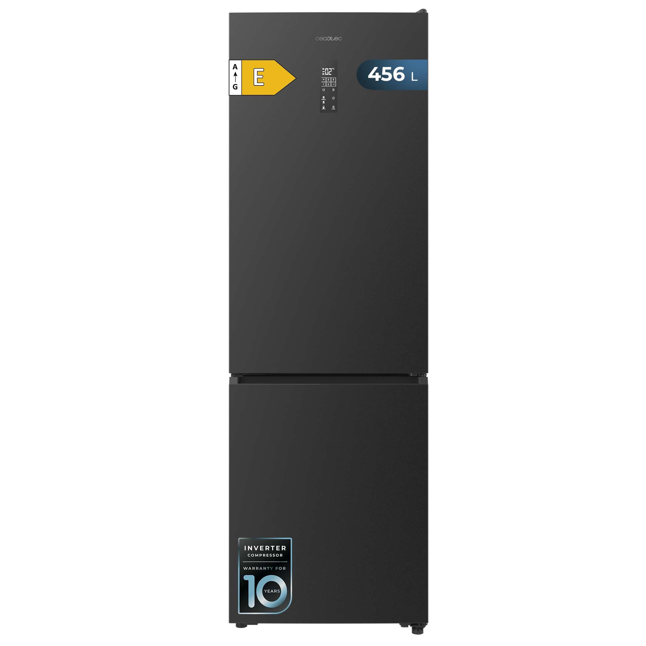 Cecotec Frigorífico Combi 456L Total No Frost Bolero CoolMarket Combi 456 Dark E. Altura 201cm y 59,5cm Ancho, MAX INSIDE con VIP Tech, Compresor Inverter Plus, Bajo Consumo, Bandejas Cristal, Dark