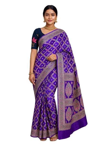 Traditional Cotton Silk Khaddi Georgette Saree, Royal Purple with Elegant Border Design, Wedding and Festival Wear-picture-34