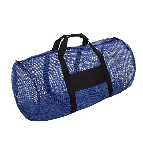 Trident Medium Gauge Mesh, Nylon Webbing Reinforced Duffel Bags (Blue, 30 x 14 Inches)