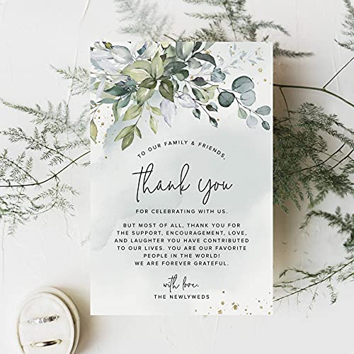 Bliss Collections Thank You Place Setting, Greenery Watercolor, Table Place Cards For Weddings, Receptions, Rehearsals, Dinner Parties, Events And Celebrations, 4"X6" (50 Cards) #TOP1