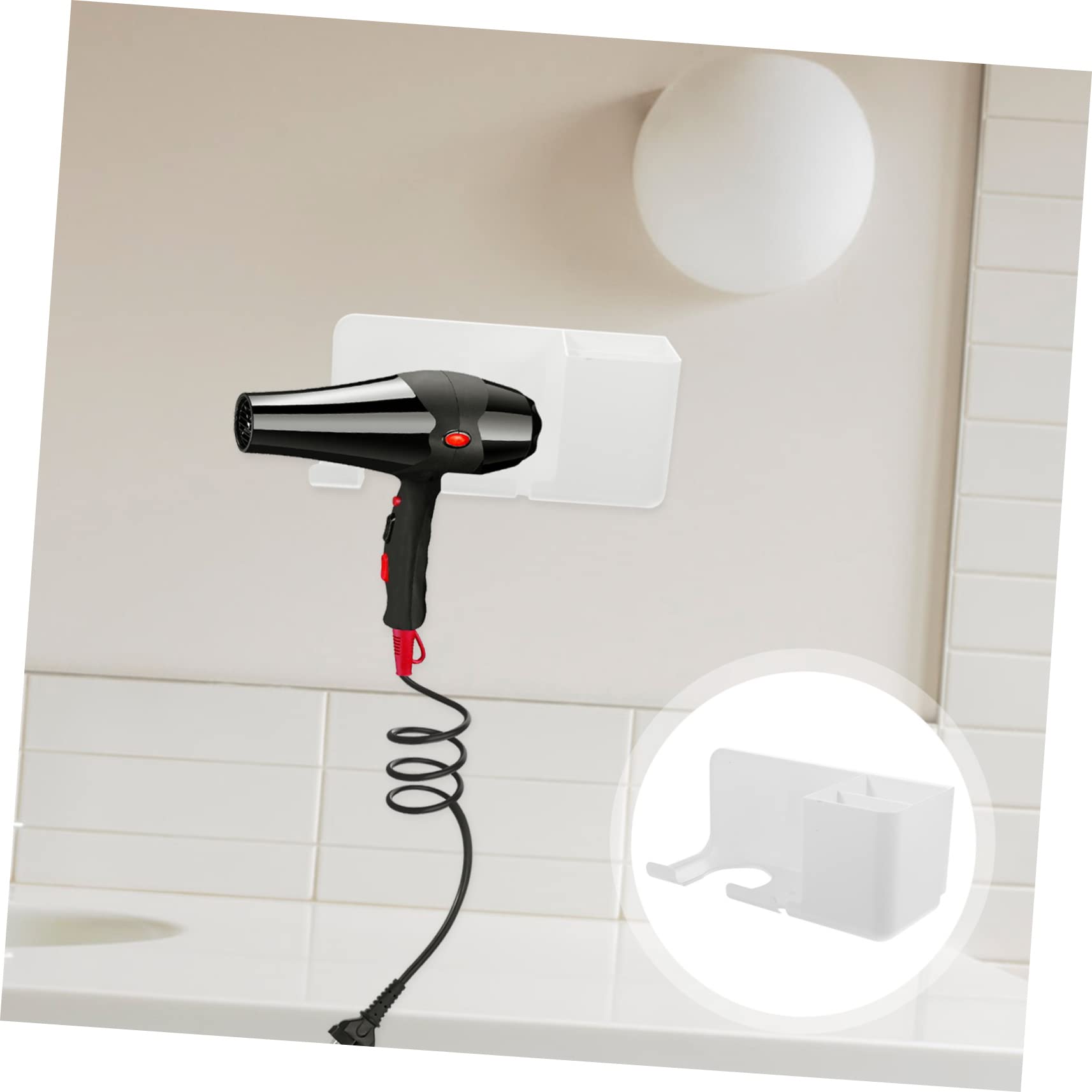 WOONEKY Hair Dryer Storage Shelf Wall Mount Hair Dryer Hanging Rack Multifunctional Black Easy Installation Space-saving