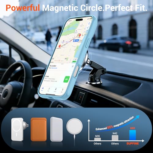 Image of SUPFINE Magnetic for iPhone 17 Pro Case Translucent Matte Phone Cover | (Built-in Invisible Kickstand)(Compatible with MagSafe)(Military Grade Drop Protection) Candy Blue