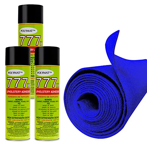 12FT x 3.75FT Blue Carpet ROLL + 3 CANS of 777 Glue for Polymat Art Crafts Home Decoration Wall Liner Carpet