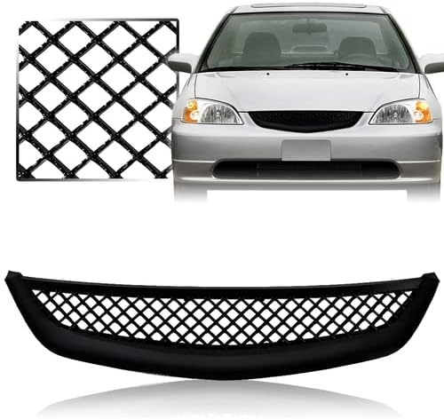 Black Mesh ABS Plastic Type R Style Front Hood Grille Grill Compatible with 2001-2003 Honda Civic, 2002