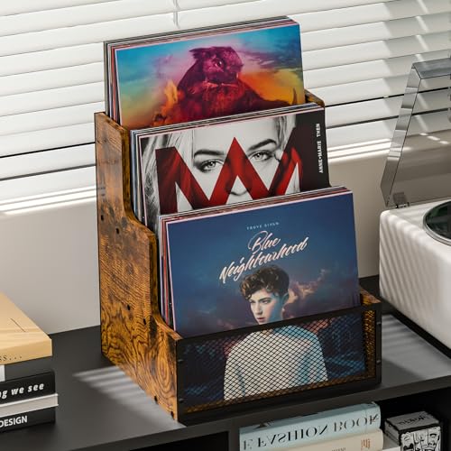 Yuzehuaza 2-Pack Vinyl Record Storage, Stepped 3 Tier LP Vinyl Record Crate, Vinyl Record Album Holder, Holds up to 120 Records, Desktop Metal & Wooden Record Box Case Crate by Yuzehuaza - Image 2