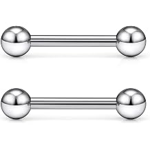 G23 Titanium PA Ring Internally Threaded Straight Barbell Nipple Ring 2G 4G 6G 8G 12G 14G 16G Tongue Rings Body Piercing Jewelry for Woemn 2Pcs