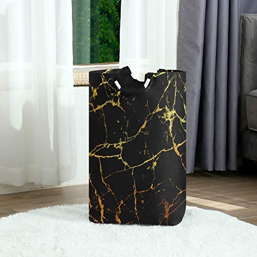 Alaza G47776369P389C424S802 Large Laundry Hamper Basket Black Marble With Gold Geometric Laundry Bag Collapsible Oxford Cloth Stylish Home Storage Bin thumb #1