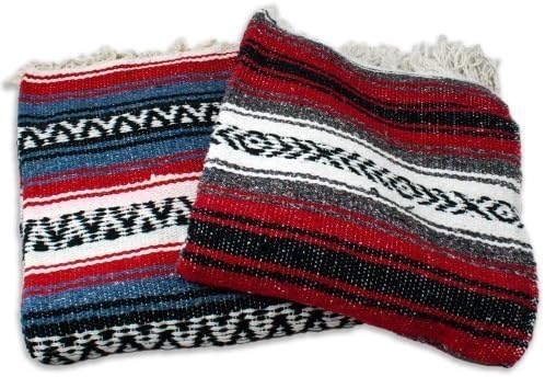 Mexican Blanket Heavy Authentic Throw 58 X 74 Beach, Picnic, Car Afghan by Velmex