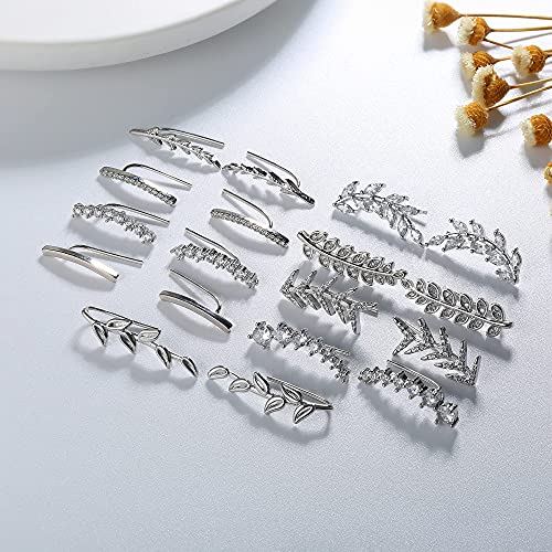 Cassieca 9 Pair Ear Cuffs Crawler Earrings For Women Cz Arrow Leaf Ear Climber Earrings Cuff Earrings Set #TOP2