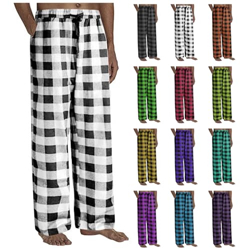 Men's Flannel Lounge Pants Casual Classic Plaid Lightweight Trousers Relaxed Fit Yoga Slacks Wide Leg Comfy Pants