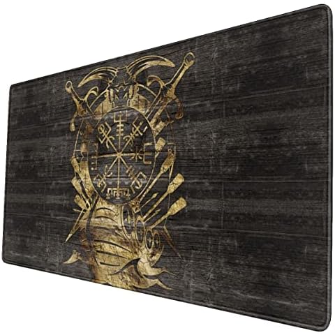 PBTMCD Viking Compass Gaming Mouse Pad, Warrior 3D Print Mouse Mat Vegvisir Extra Large Mousepad Non-Slip Rubber Base Computer Keyboard Mat for Gamer, Office & Home,retro,35x16 Inch Cover