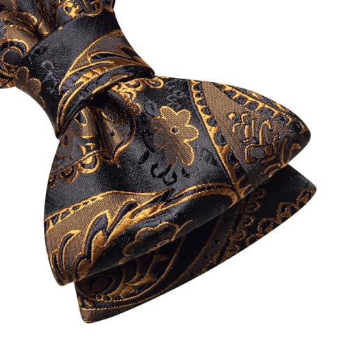 Image of Hi-Tie 5Pcs Mens Solid Color Silk Tie Satin Pretied Bowtie Lapel Pin for Men Handkerchief Cufflink Wedding Gift Box