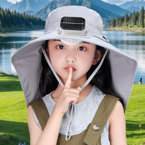 Children Outdoor Hat with Solar Fan Rechargeable Breathable Versatile Cooling Hat for Boys Girls Fashionable- Light Gray3