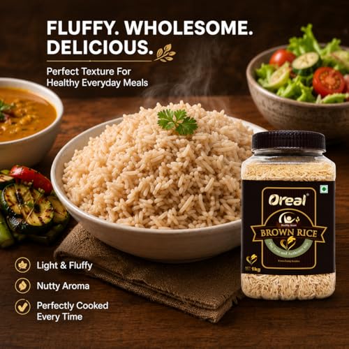 Image of Oreal Brown Rice 1 Kg, Full Bran Intact, Fibre-Rich Basmati Rice Jar