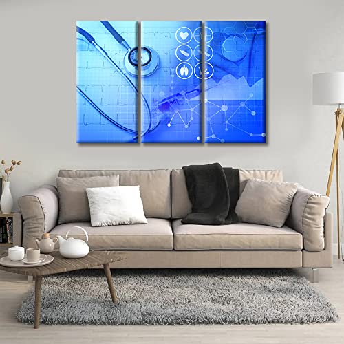 Image of TUMOVO 3 Piece Wall Decor Medical Stethoscope Medical Examination Poster Canvas Paintings for Bedroom, Bathroom, Office. Clinical Laboratory Print on Canvas Framed Ready to Hang (42 inch Wx28 H)