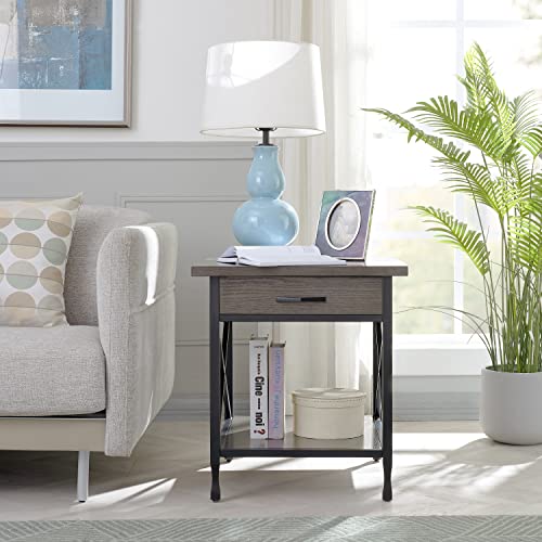 Image of Leick Home Chisel & Forge End Table, 24 inch, Smoke Gray, Matte Black