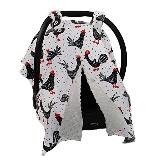 Image of Dear Baby Gear - Baby Car Seat Canopy - Infant Car Seats Covers - Carseat Canopies for Boys and Girls - Toddler Carseat Cover with Snap Opening (Black and Red Chickens/Gray Dot 40"x30")