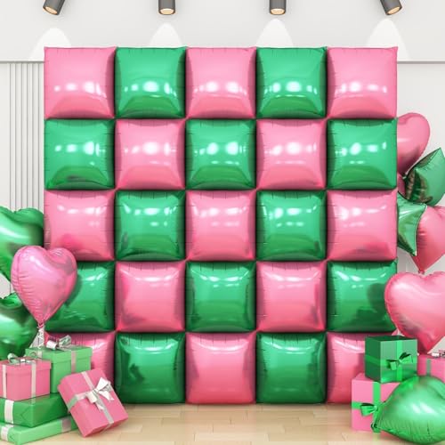 Kit ballons rose et vert aluminium pour habiller un mur d'anniversaire