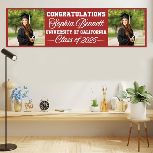 Andaz Press Large 13x48-Inch Personalized Graduation Banner Class of 2025 Sign Custom Photo, Red, Graduation Decorations Class of 2025 for High School, College University Congratulations Banner - Thumbnail 5