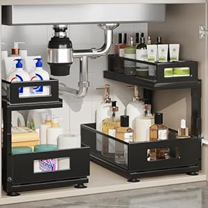 2 Pack Under Sink Organizer with Next-Gen Ball-Bearing Slides,2-Tier Pull Out Cabinet Storage,Height Adjustable Drawer Shelf for Bathroom,Kitchen,Laundry,Cabinet,Pantry(Patent Pending)