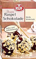 RUF Weiße Raspel-Schokolade, hauchdünn geraspelte weiße Schokolade, Schoko-Raspeln zartschmelzend für Kuchen, Torten, Muffins & Eis, glutenfrei