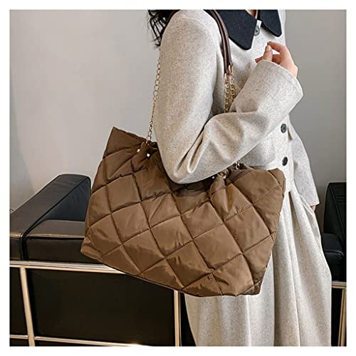 Image of GRPKSSIB Quilted Tote Bag Soft Nylon Shoulder Bag Lightweight Puffer Padding Handbag Puffy Hobo with Chain for Women