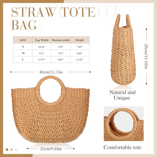 Image of Frienda Straw Tote Bag Summer Beach Bag Handmade Straw Rattan Woven Handbag for Women Travel