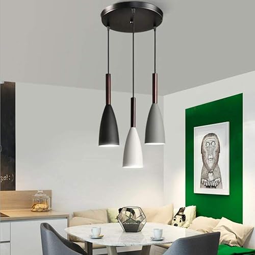 Lámpara colgante LED de madera de metal vintage lámpara de techo moderna para sala de estar iluminación de techo para dormitorio oficina y comedor
