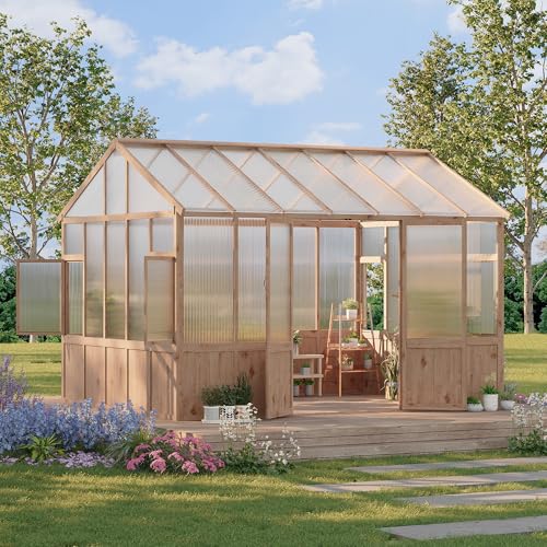 Heavy Duty 10x12 Ft Wooden Greenhouse with Ventilation