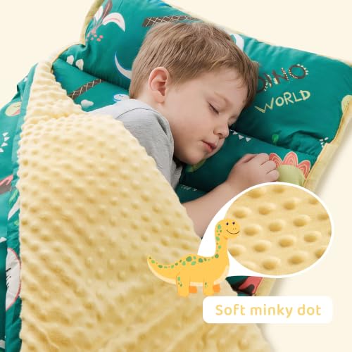 Image of MORAIS Toddler Nap Mat with Pillow and Blanket, 52 inch x 20 inch Lightweight and Soft Nap Mat for Preschool, Daycare, Travel Sleeping Bags